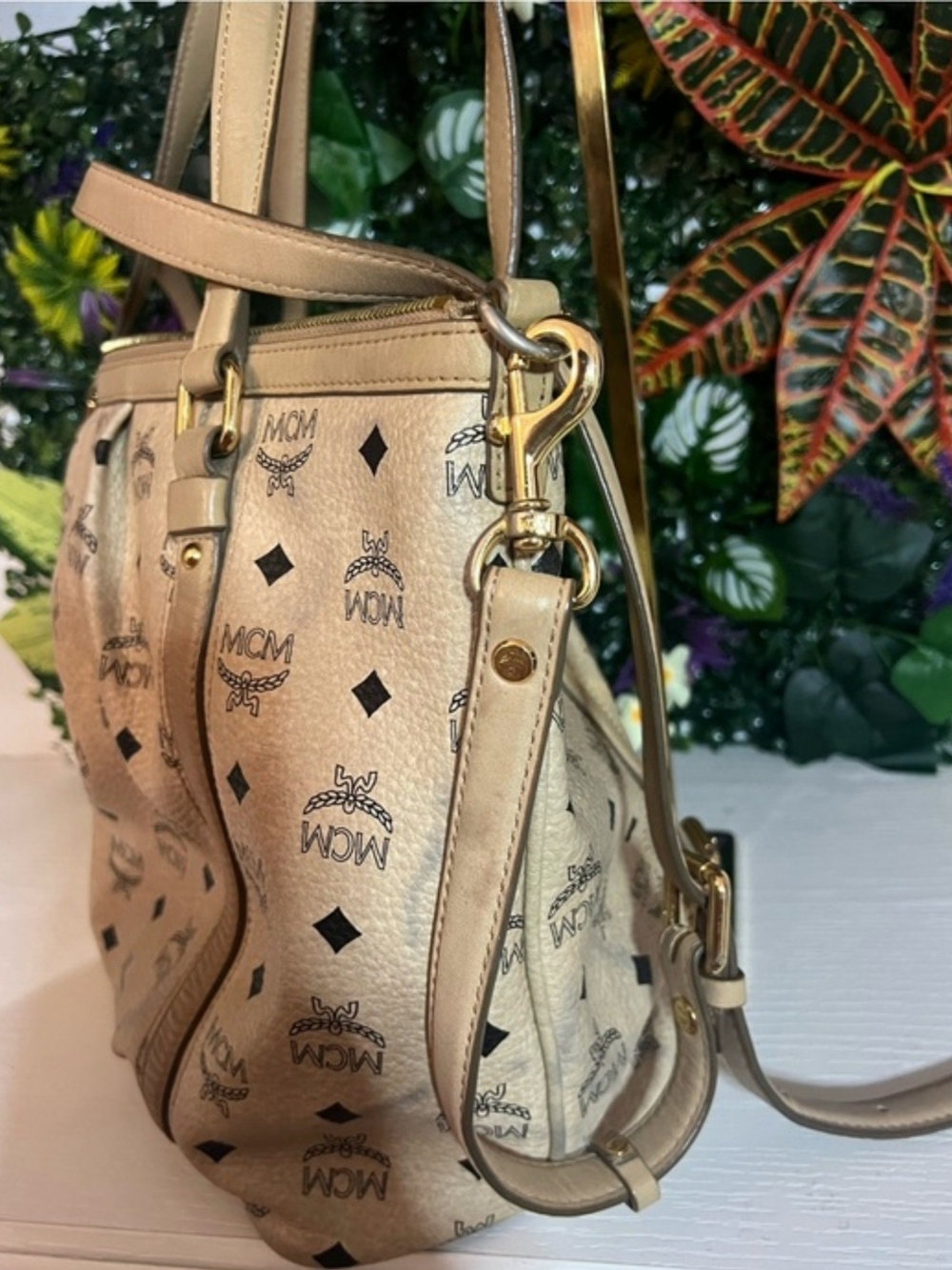 MCM Beige Logo Tote Bag - Designer Women's Handbag - Picture 3 of 9